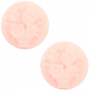 Cabochon base cammei 20 mm con disegno mazzo di fiori rosa chiaro - biancastro