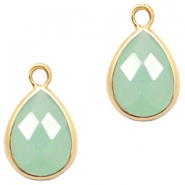 Pendenti di vetro Crystal Glass 11x7mm a forma di goccia verde opale - oro