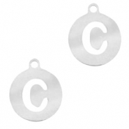 Ciondoli in acciaio inossidabile 10 mm rotondo con disegno lettera C argento