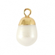 BQ Perle di acqua dolce ciondolo rotondo oro-bianco naturale