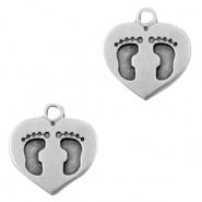 Ciondoli di metallo DQ cuore con impronta argento antico (privo di nichel)