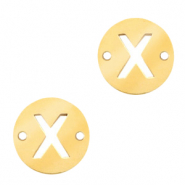 Ciondoli in acciaio inossidabile distanziatore rotondo 10mm lettera X moneta oro