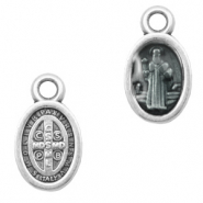 Ciondoli di metallo DQ ovale con disegno religioso argento antico-nero trasparente (privo di nichel)