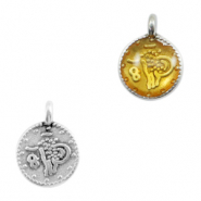 Ciondoli di metallo DQ moneta con disegno religioso argento antico-giallo trasparente (privo di nichel)