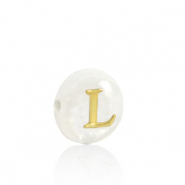 Perline di conchiglia lettera L oro-bianco (colore naturale)
