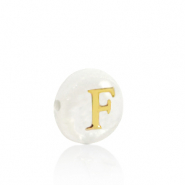 Perline di conchiglia lettera F oro-bianco (colore naturale)