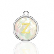 Ciondoli in acciaio inossidabile 12mm conchiglia lettera Z bianco (colore naturale)-argento