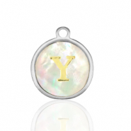 Ciondoli in acciaio inossidabile 12mm conchiglia lettera Y bianco (colore naturale)-argento