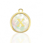 Ciondoli in acciaio inossidabile 12mm conchiglia lettera X bianco (colore naturale)-oro