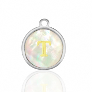 Ciondoli in acciaio inossidabile 12mm conchiglia lettera T bianco (colore naturale)-argento