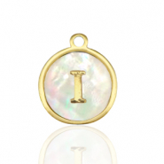 Ciondoli in acciaio inossidabile 12mm conchiglia lettera I bianco (colore naturale)-oro
