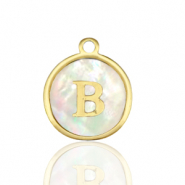 Ciondoli in acciaio inossidabile 12mm conchiglia lettera B bianco (colore naturale)-oro