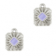 Ciondoli di metallo DQ quadrato argento antico-viola lavanda (privo di nichel)