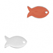 Ciondoli di metallo DQ pesce argento antico-rosso corallo (privo di nichel)