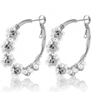 Orecchini in acciaio inossidabile a cercio fiore 35mm argento-bianco