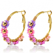 Orecchini in acciaio inossidabile a cercio fiore 35mm oro-rosa viola