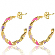 Orecchini in acciaio inossidabile multicolore rosa viola lilla-oro