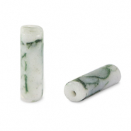 Perline in pietra naturale Agata tubo verde-bianco