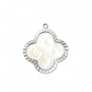Ciondoli in acciaio inossidabile conchiglia quadrifoglio argento-bianco (colore naturale)