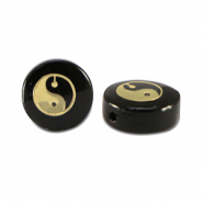 Perline di vetro rondella Yin & Yang nero-oro