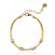 Bracciali in acciaio inossidabile catena serpente cristallo oro-rosa