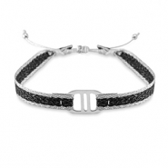 Braccialetti alla moda Nastra con distanziatore acciaio inossidabile nero-argento