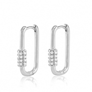 Metallo TQ in ottone orecchini a cerchio zirconia ovale argento