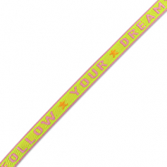 Nastro con testo "follow your dreams" paisley viola-verde lime