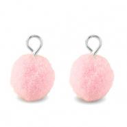 Ciondoli pon pon 10mm con anellino argento-rosa chiaro