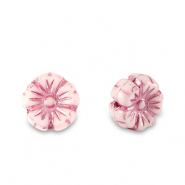 Perline Rep. Ceca fiore 7mm rosa magenta metallico-bianco