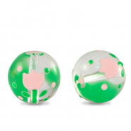 Perline di vetro dipinte a mano fiore trasparente-rosa verde