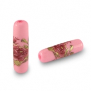Perline di vetro tubo fiore rosa-rosso rosa