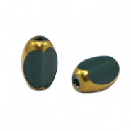 Perline di vetro ovale sfaccettate verde scuro-oro
