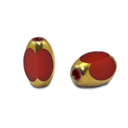 Perline di vetro ovale sfaccettate rosso-oro