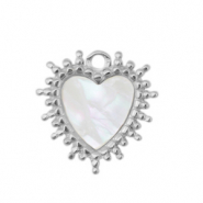 Ciondoli in acciaio inossidabile conchiglia cuore argento-bianco (colore naturale)