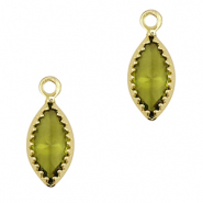 Pendenti di vetro Crystal Glass ovale verde olivastro-oro
