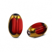 Perline di vetro ovale sfaccettate rosso marrone trasparente-oro