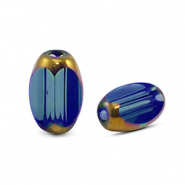 Perline di vetro ovale sfaccettate blu reale trasparente-oro