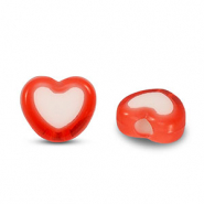 Perline in acrilico cuore rosso-bianco