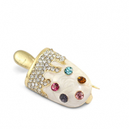 Broches ghiacciolo bianco perlato-multicolore-oro