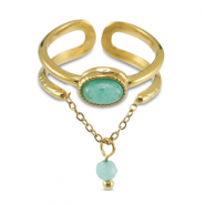 Anelli in acciaio inossidabile con pietra naturale oro-turchese blu