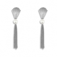 Orecchini in acciaio inossidabile conchiglia con imitazione di perle argento