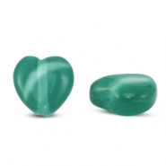 Perline di vetro Occhio di gatto cuore verde scuro