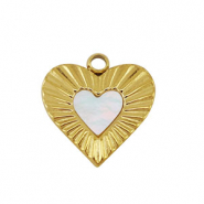 Ciondolo in acciaio inossidabile conchiglia cuore oro-bianco (colore naturale)