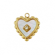 Ciondolo in acciaio inossidabile conchiglia cuore oro-bianco (colore naturale)