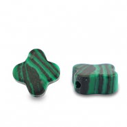 Perline in pietra naturale Calcite quadrifoglio verde-nero