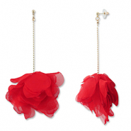 Orecchini alla moda chiffon fiore rosso-oro