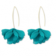 Orecchini alla moda chiffon fiore verde ottanio-oro
