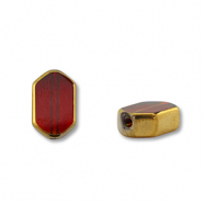 Perline di vetro esagono rosso trasparente-oro