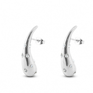 Orecchini in acciaio inossidabil goccia con strass argento